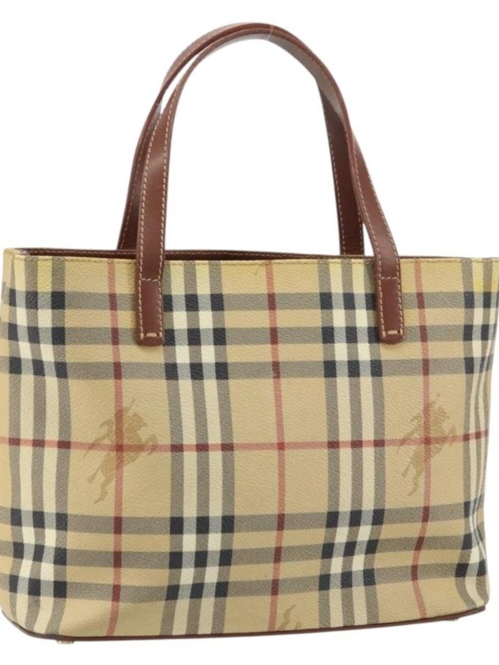 BURBERRY Nova Check Hand Bag PVC Beige Gold Auth BA8952 - Picture 1 of 16